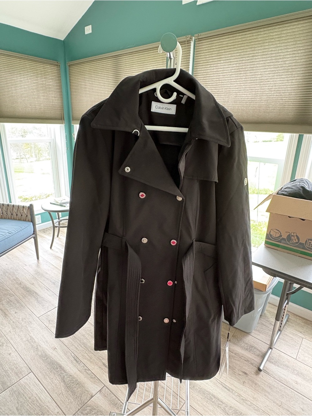 Calvin Klein Women's Black Double-Breasted Trench with Belt